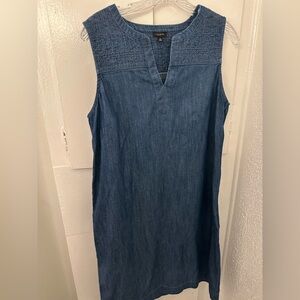 Talbots Blue EMBROIDERED DENIM SHIFT
DRESS